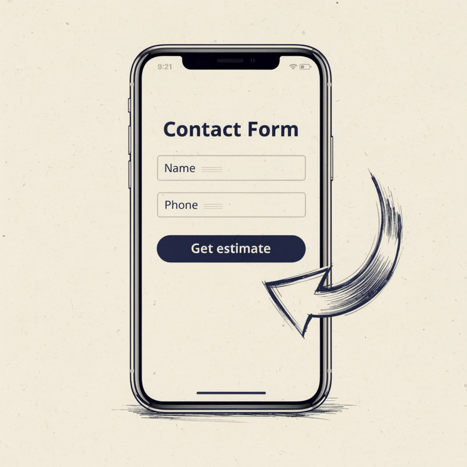Website wireframe showing lead capture form above the fold